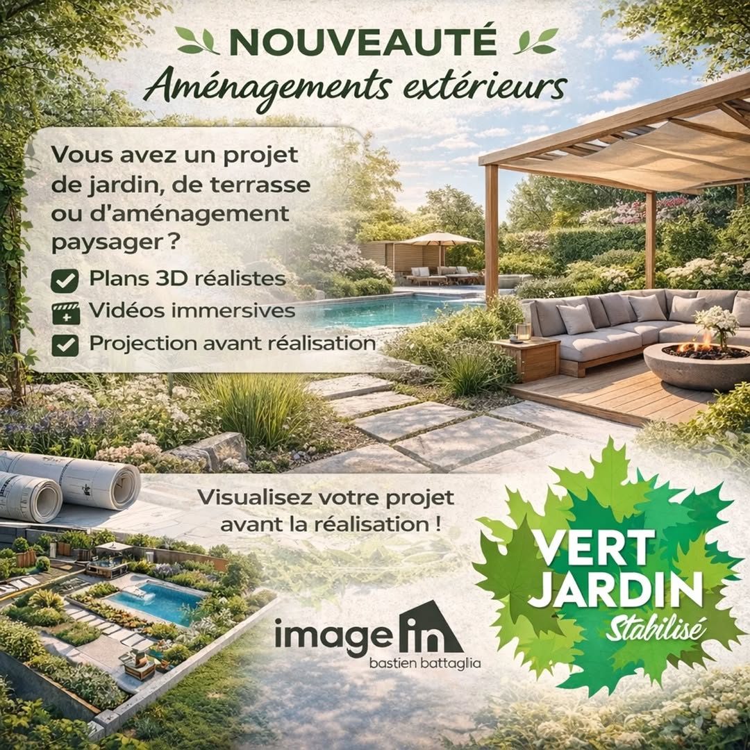 Aménagement extérieur : piscine, terrasse et pergola en 3D