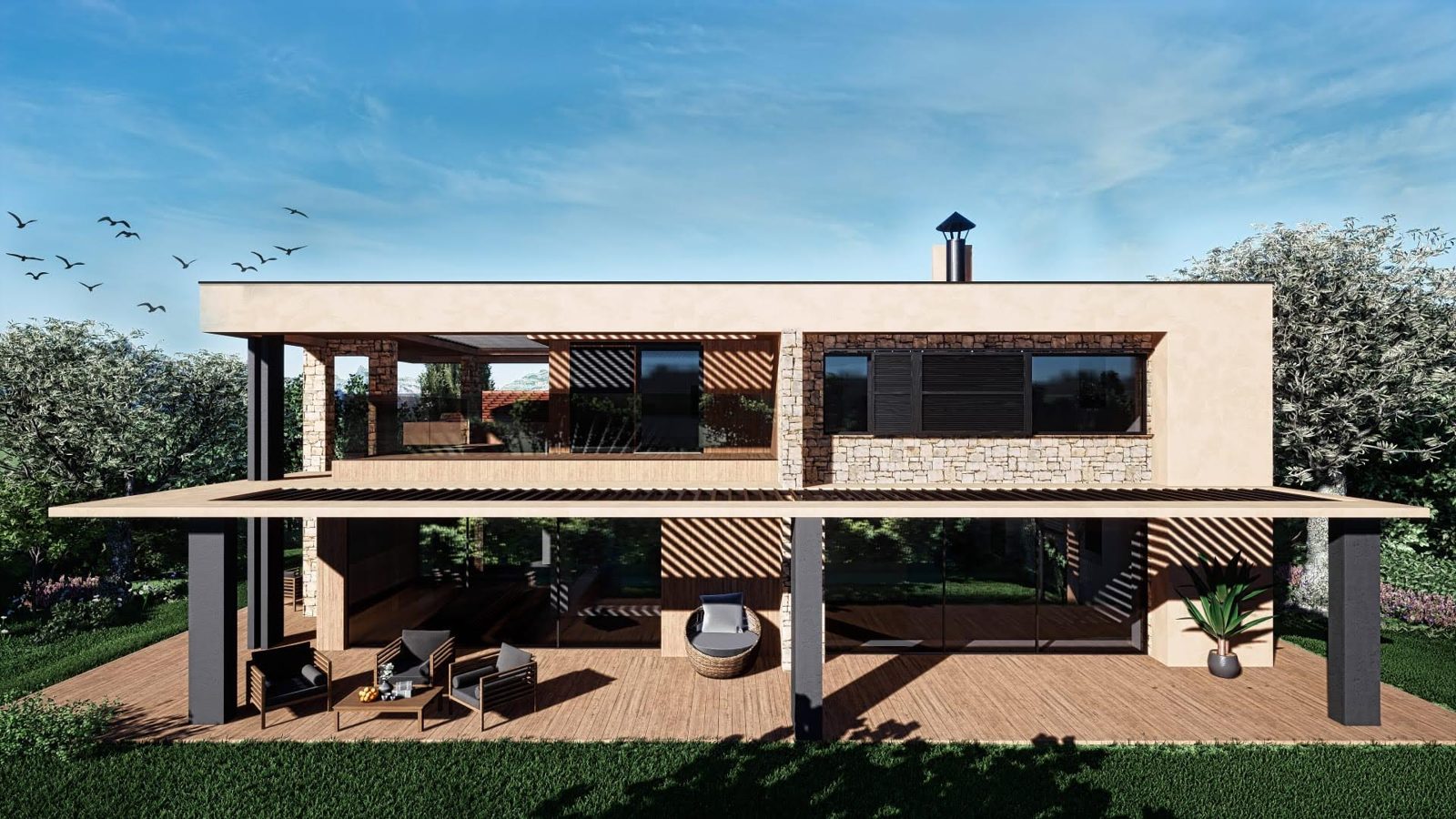 Villa contemporaine avec grande terrasse couverte